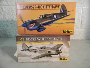 lot 32 image: 2 - Heller 172 scale Model Kits, Made In France - FOCKE WULF 190 A8F3 & CURTISS P-40E KITTYHAWK - SEALED IN BOX - GREAT PIECES - SEE PICTURES