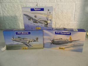 lot 33 image: 3 - Heller 172 scale Model Kits, Made In France - TYPHOOM, P-47 THUNDERBOLT & P-51 MUSTANG - SEALED IN BOX - GREAT PIECES - SEE PICTURES
