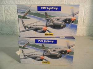 lot 38 image: 2 - Heller 172 scale Model Kits, Made In France - P-38 LIGHTNING - SEALED IN BOX - GREAT PIECES - SEE PICTURES