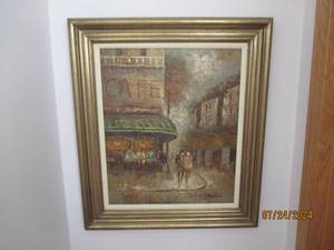 Exquisitely framed Cafe Scene Oil p...