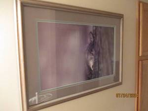 Large framed and double matted Wolf...