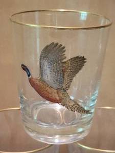 lot 106 image: Brilliant Handpainted Game Bird Tumbler Glass Set - (6)