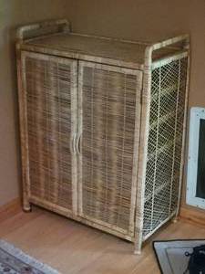 lot 55 image: Rustic Woven Rattan Storage Cabinet