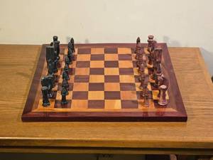 lot 39 image: African Tribal Carved Chess Set