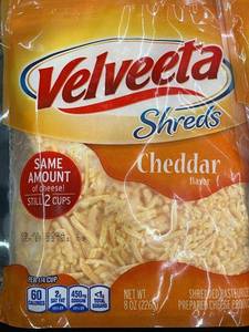 F - Lot of 5 Velveeta Shreds Cheddar Flavor 8 oz Bags