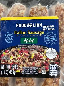 C - Lot of 3 Food Lion Mild Italian Sausage Packs - 3 lbs Total
