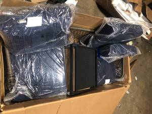 lot 8 image: StyleWell Parker Mill Black 4-Piece Metal Patio Seating Set with Porter Midnight Cushions Slight Damage Customer Returns See Pictures
