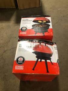 lot 41 image: Lot of 14 in. Portable Charcoal Grill in Red  Customer Returns See Pictures