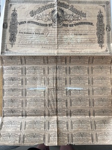 1864 Uncut Sheet of Confederate Civil War Bonds