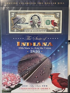 Indiana $2 Dollar Colorized Bill