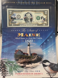 Maine $2 Dollar Colorized Bill