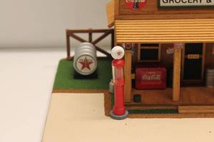 lot 13 image: Miniature Wooden Texaco Gas Station Diorama with Coca-Cola Signs
