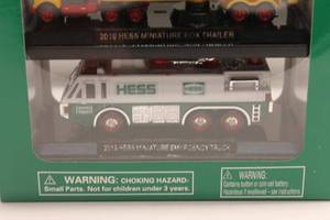 lot 106 image: 2019 Hess Mini Collection Set of 3 Toy Truck and Race Car, Fuel Oil Tanker, Emergency Truck