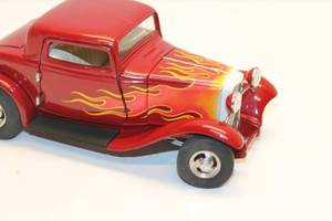 lot 122 image: Vintage Die-Cast Model Hot Rod Car with Flame Decals