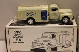 lot 203 image: 1951 Ford F-6 Fuel Tanker and Dry Goods Van Diecast Models Lot