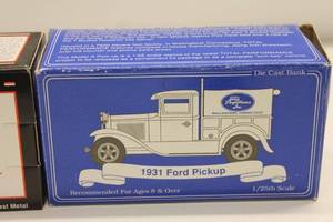 lot 340 image: 1931 Ford Roadster and Pickup Die-Cast Lockable Coin Banks - Set of 2