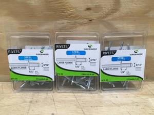 lot 104 image: Lot of 3 - Large Flange Steel Rivets 25 Packs Model # FPC64SLF-25
