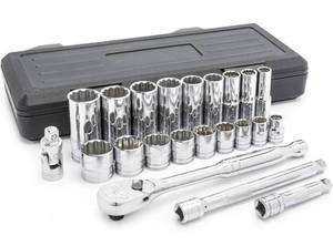 lot 49 image: GEARWRENCH 22 Pc. 38 Drive 12 Pt. Standard & Deep Mechanics Tool Set, SAE - 80691 (07302429.78)