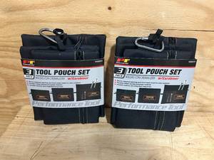 lot 180 image: PERFORMANCE TOOL Lot of 2- W88979 3-Bag Sets Durable Polyester Pouches with Carabiner and Hang Loops for Parts and Accessories Organization