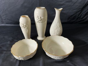 Three Cream Lennox Vases and 3 Bowls Vases Are 6 Inches and 7.5 Inches Tall Bowls Are 6 Inches and 4.5 Inches