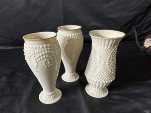 Three Lenox Ivory Beaded & Embossed 5 Inch Vases