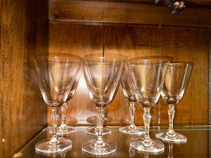 Vintage Set of Fostoria Cyrstal Stemware 7 and Martini Glasses 6 with Platinum Rimmed