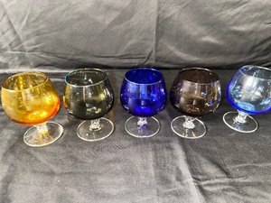 Vintage MCM Harlequin Multi Colored CocktailBrandyWhiskey Glasses