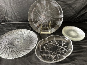 Vintage arcoroc France Canterbury Floral Creal Serving Platter, Arcoroc Seabreeze Serving Platter 13, 6 Arcoroc Luminarc Salad Plates, and Gorham Lady Anne Lead Crystal Bread Tray