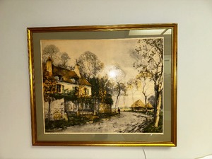 Framed Print Paul Emile Lecomte Pencil Vieux Logis en Bourgone Measuring 28 Inches X 23 Inches