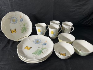 Lenox Butterfly Meadow Dishes - 4 Salad Plates, 4 Mugs, 3 Bowls