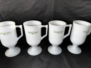 Vintage Set of 4 White Milk Glass Pedestal Irish Coffee Mugs