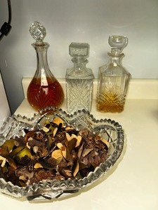 Three Vintage Crystal Decanters and Crystal Bowl