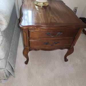 Solid Wood Two-Drawer End Table Measuring  21.5 Inches Wide x  28 Inches Deep x  20.5 Inches Tall