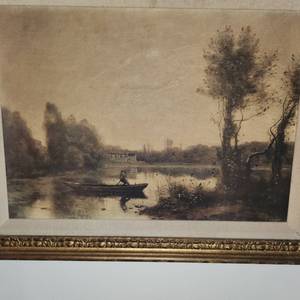 Gold Framed Print (Man In Boat) Measuring 23 Inches X 18 Inches