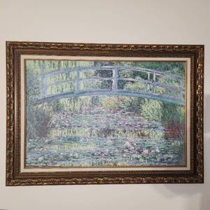 Large Gold Ornate Framed Print Of Monets Water Lilies and Japanese Bridge