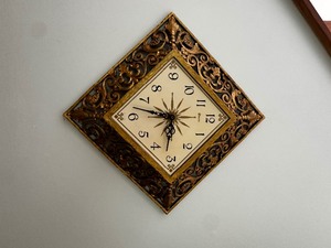 Syroco Mid-Century Modern Gold Diamond Shaped Wall Clock