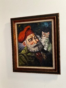 Framed Print Of Man with Cat Measuring 22 Inches X 22 Inches
