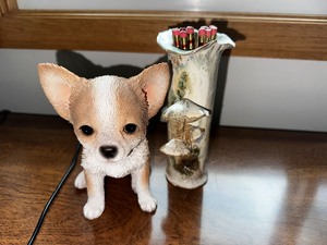 Puppy Dog Figuring and Pottery Mushroom Pencil Holder