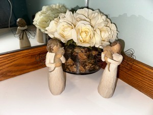Two Willow Angels and Faux Flowers