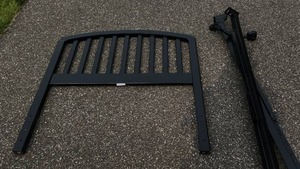 lot 4 image: Twin Headboard And Metal Bedframe Headboard Measures 44 Inches Tall By 39 Inches Wide