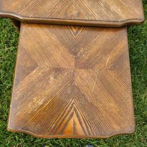 lot 10 image: Vintage Nesting Side Tables Larger One Measuring 16 12 Inches By 13 12 Inches By 16 Inches Smaller One Measuring 12.5 Inches By 14 Inches By 15 14 Inches