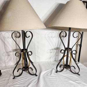 lot 21 image: Two Metal Table Lamps Measuring 32 Inches Tall By 20 Inches Diameter