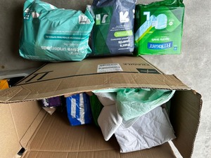 lot 42 image: Large Box Of Adult Diapers Size XL, Mens Guards And Bed Protection Pads