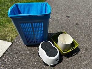lot 128 image: Laundry Hamper, Waste Basket, Bumbo Step Stool