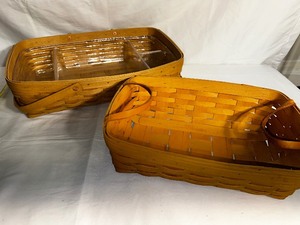 lot 217 image: Two Rectangular Shaped Longaberger Baskets One with Veggie Tray Insert