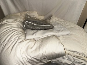 lot 251 image: Two Down Comforter Duvets One King and One Queen - with Queen Sheet Set and Flannel Duvet Cover