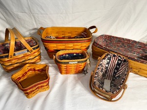 lot 203 image: Six Patriotic Longaberger Baskets with American Flag Themed Liners
