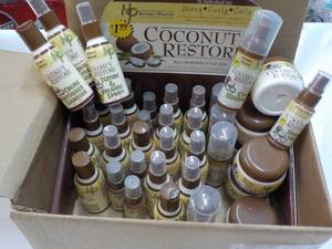 lot 154 image: 37 pc Display Coconut Restore Trial Size 6 Different Products