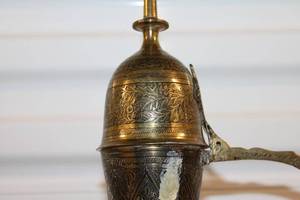 Antique Brass Engraved Ewer with Floral Patterns