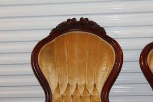 Pair of Antique Victorian Style Armchairs with Carved Wood Details